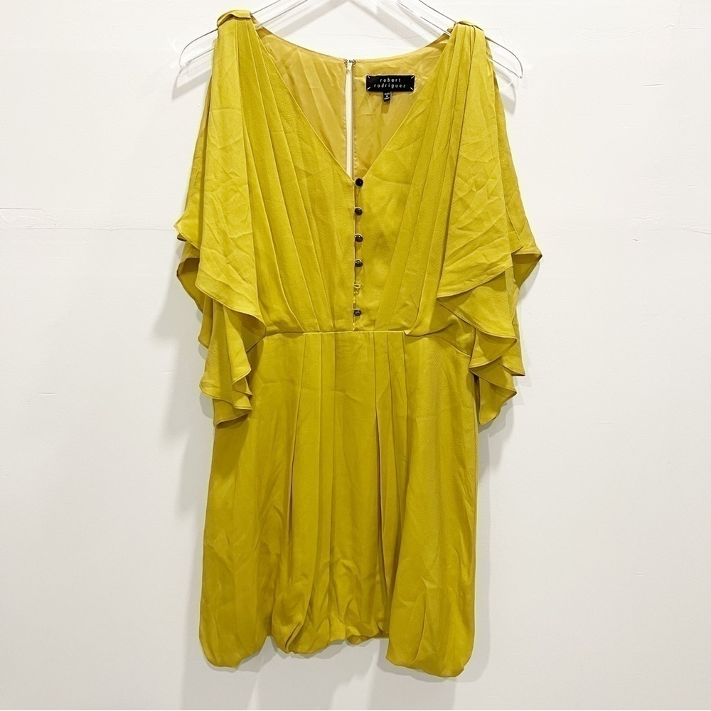 Robert Rodriguez Silk Button Front Evening Dress Flutter Sleeve Size 8